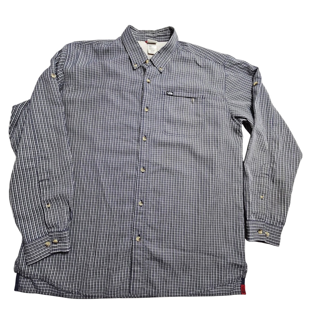The North Face Men XL Navy Gingham Modal Blend Roll Tab Outdoor Shirt Zipper Pkt